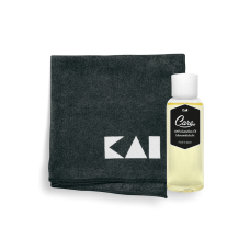 Набор для ухода за лезвиями KAI: масло японской камелии (100 мл, 100% безвредно для пищевых продуктов) + салфетка из микрофибры (40 x 40 см)