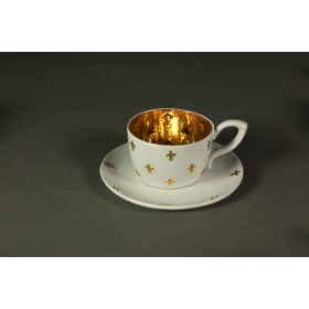 Кофейная пара "Белая с золотыми лилиями, золото внутри и снаружи", EVGENIYA KRYUKOVA, 160 мл
