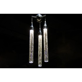Светильник тройной, трубки с налепом, авторская работа, хрусталь, держатели - бронза, 50х5 см, шар в центре - 13 см 