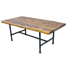 Авторский стол № 2, дуб взорванный, заливка черная смола, покрытие масло, 75х100х200см, ножки съёмные, черный металл