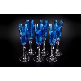 Бокал для шампанского, коллекция Бабочки, хрусталь, цвет голубой CRISTALLERIE de MONTBRONN 