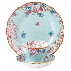 Набор чашка+блюдце+тарелка 20 см, Красотка, цвет голубой Royal Albert, фарфор