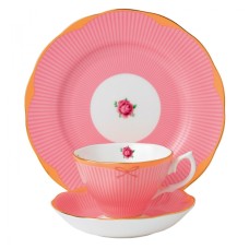 Набор чашка+блюдце+тарелка 20 см, "Сладкие полоски," цвет малиновый Royal Albert, фарфор