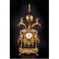 Часы Olympus Brass с лошадьми 535 GAMN CR BICOLOR бронза, цвет-античное золото, черный мрамор, хрусталь