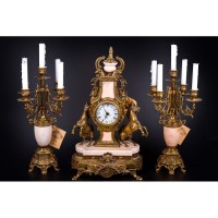 Набор часы и 2 канделября Olympus Brass 417/449 GAMP бронза, цвет-античное зото, розовый мрамор