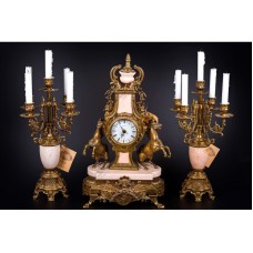 Набор часы и 2 канделября Olympus Brass 417/449 GAMP бронза, цвет-античное зото, розовый мрамор