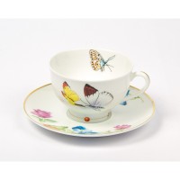 Чашка для чая с блюдцем Fradkof, бабочки, 200 мл. 