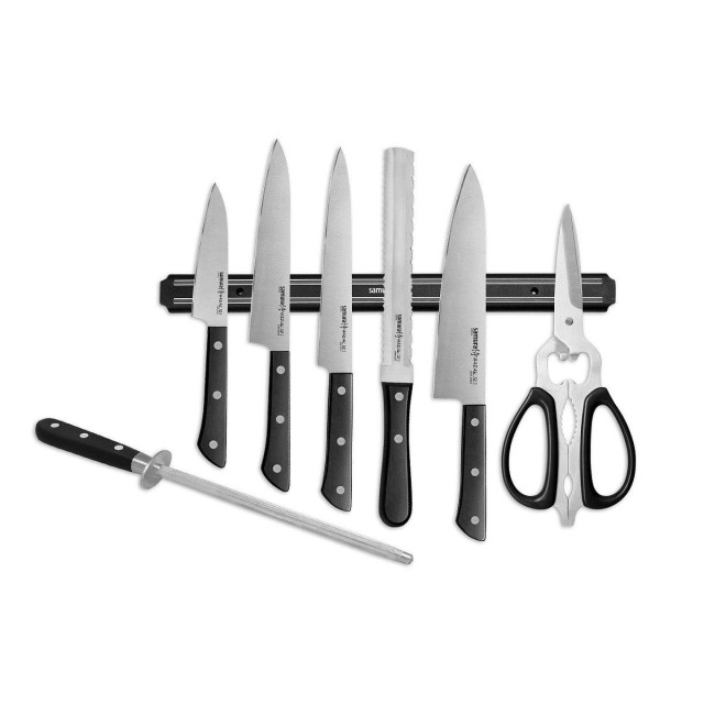 SHR-0280B/K Набор ножей Super Set 8 в 1 "Samura HARAKIRI" 11,23,45,57,85,мусат,ножницы, м. Держатель