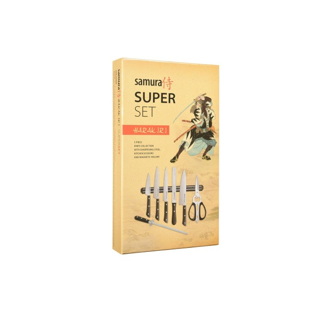 SHR-0280B/K Набор ножей Super Set 8 в 1 "Samura HARAKIRI" 11,23,45,57,85,мусат,ножницы, м. Держатель