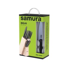SMJ-280B/K Набор из 5 ножей "Samura MOJO" 10,23,48,55,85, мусата, ножниц и подставки, чёрный