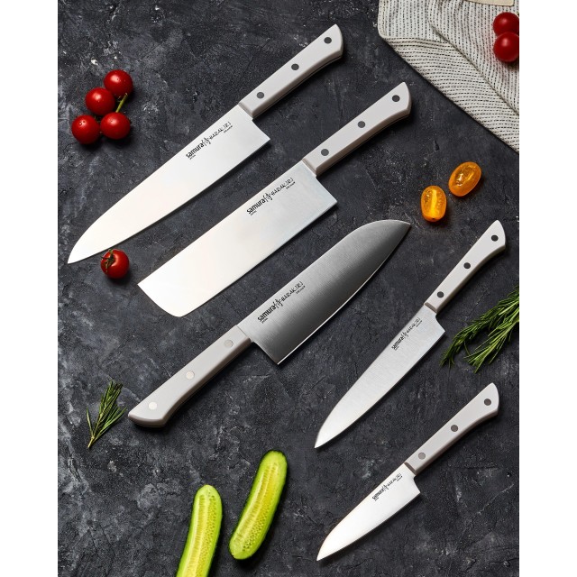 SHR-0280W/K Набор ножей Super Set 8 в 1 "Samura HARAKIRI" 11,23,45,57,85,мусат,ножницы, м. Держатель