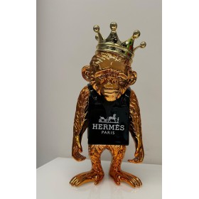 Скульптура Обезьяна Hermes, 30x17x14 cm, хром/резина, Van Apple Art, Нидерланды. Эксклюзивное творение из серии Fashion Skulls Art-S/VA/Monk/H