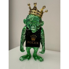 Скульптура Обезьяна Lamborgini Green, 30x17x14 cm, хром/резина, Van Apple Art, Нидерланды. Эксклюзивное творение из серии Fashion Skulls Art-S/VA/Monk/LambGreen
