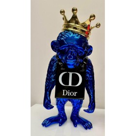 Скульптура Обезьяна Lamborgini Blue, 30x17x14 cm, хром/резина, Van Apple Art, Нидерланды. Эксклюзивное творение из серии Fashion Skulls Art-S/VA/Monk/LambBlue