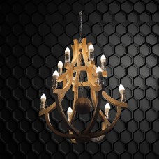 Люстра (авторская работа). Массив ясеня, состаренный, тонировка, лак, 80х60см, 12 светоточек.