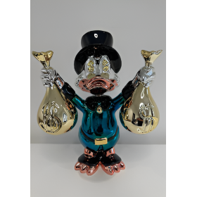 Скульптура Scrooge McDuck с мешками, синий, h40 см, хром/резина, Naor, Франция