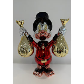 Скульптура Scrooge McDuck с мешками, красный, h40 см, хром/резина, Naor, Франция