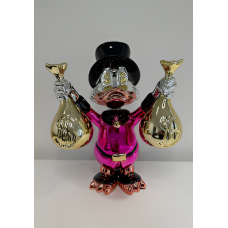 Скульптура Scrooge McDuck с мешками, фуксия, h40 см, хром/резина, Naor, Франция