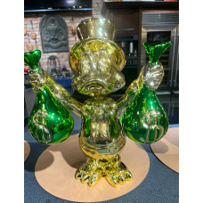 Скульптура Scrooge McDuck с зелеными мешками, золотой, h40 см, хром/резина, Naor, Франция