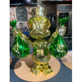 Скульптура Scrooge McDuck с зелеными мешками, золотой, h40 см, хром/резина, Naor, Франция